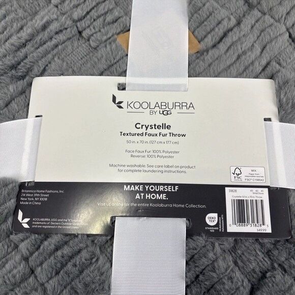 Koolaburra by UGG Crystelle Textured Faux Fur Throw Gray Plush Blanket - Picture 9 of 16